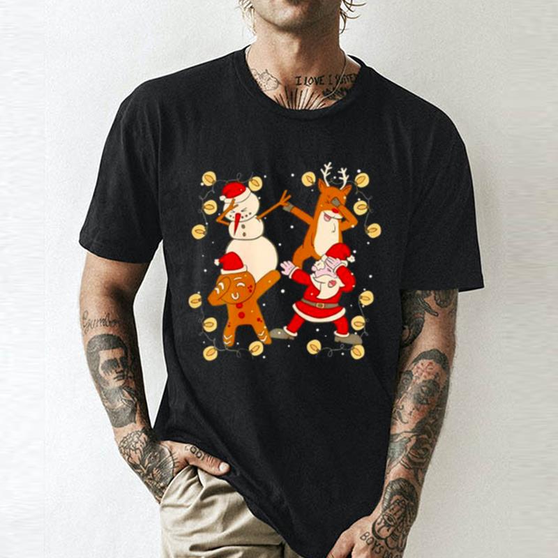 Dabbing Snowman Reindeer Gingerbread And Santa Claus Unisex Shirts