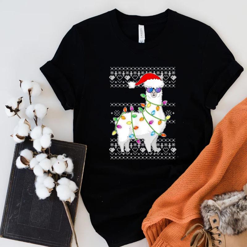 Santa Llama Ugly Christmas Light Unisex Shirts